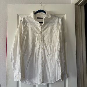 Classic White Men's Shirt 100% Cotton Embroidered Details